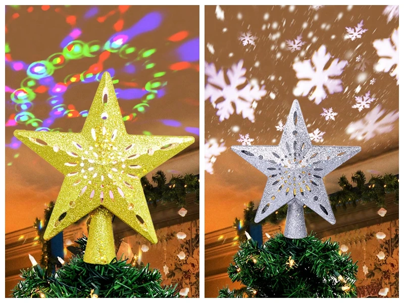 estrela árvore topper com rotação ajustável projetor mágico decoração de natal