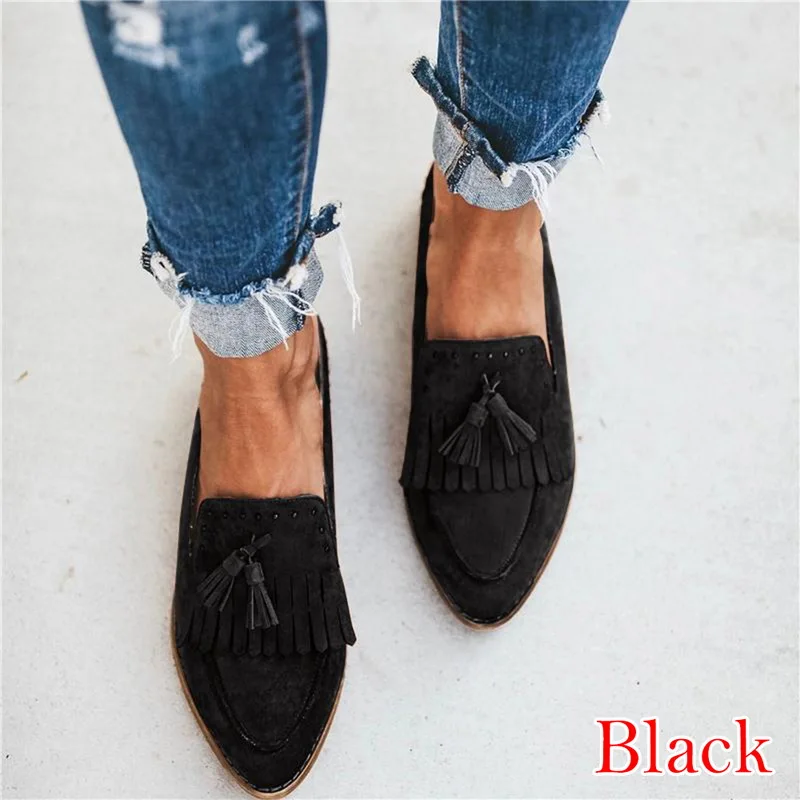 Women's flat shoes new women's shoes casual ballet flat shoes Loafer shoes with tassel women's shoes - Цвет: Black