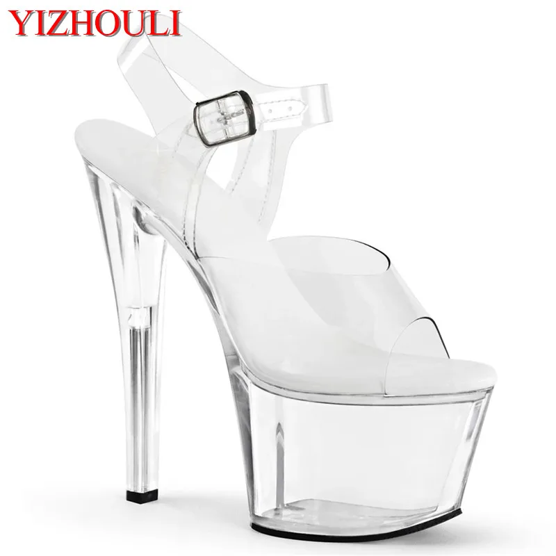 17 cm crystal Roman sandals, 7 inch transparent upper, model pole dancing runway show, dancing shoes