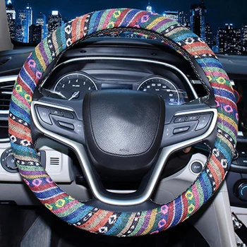 

Flax Steering Wheel Cover National Style Ethnic Breathable Anti Slip Protector Accessories Universal Portable Useful