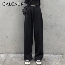 GALCAUR, корейские повседневные женские штаны, высокая талия, большие размеры, прямые, Осень-зима, длинные штаны, женские,, модная новая одежда