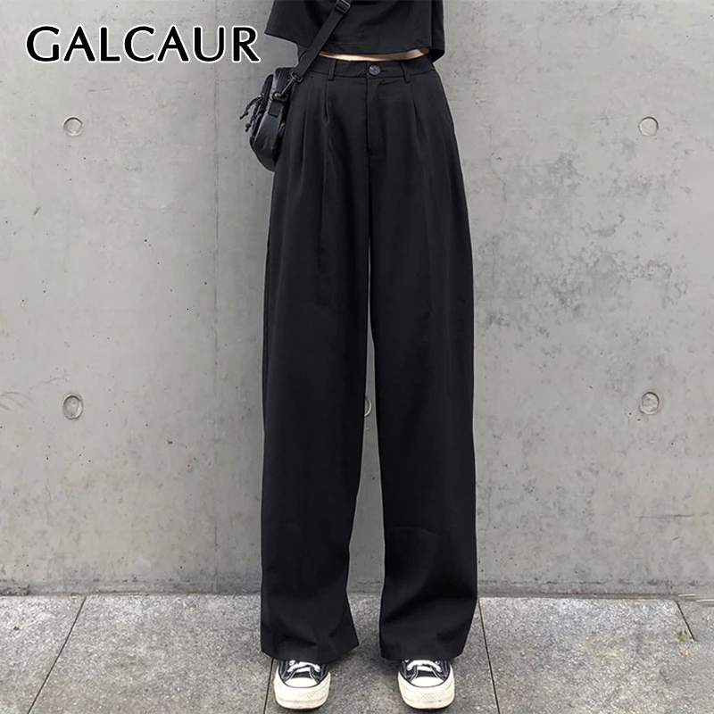 GALCAUR, pantalones coreanos informales para mujer, pantalones de tiro alto, talla grande, rectos para otoño e pantalones femeninos 2020, nueva a la moda|Pantalones y pantalones - AliExpress