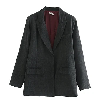 

Vintage Single Button Pockets Blazers Women Fashion Notched Blazer Coats Elegant Laides Long Sleeve Office Wear Suits