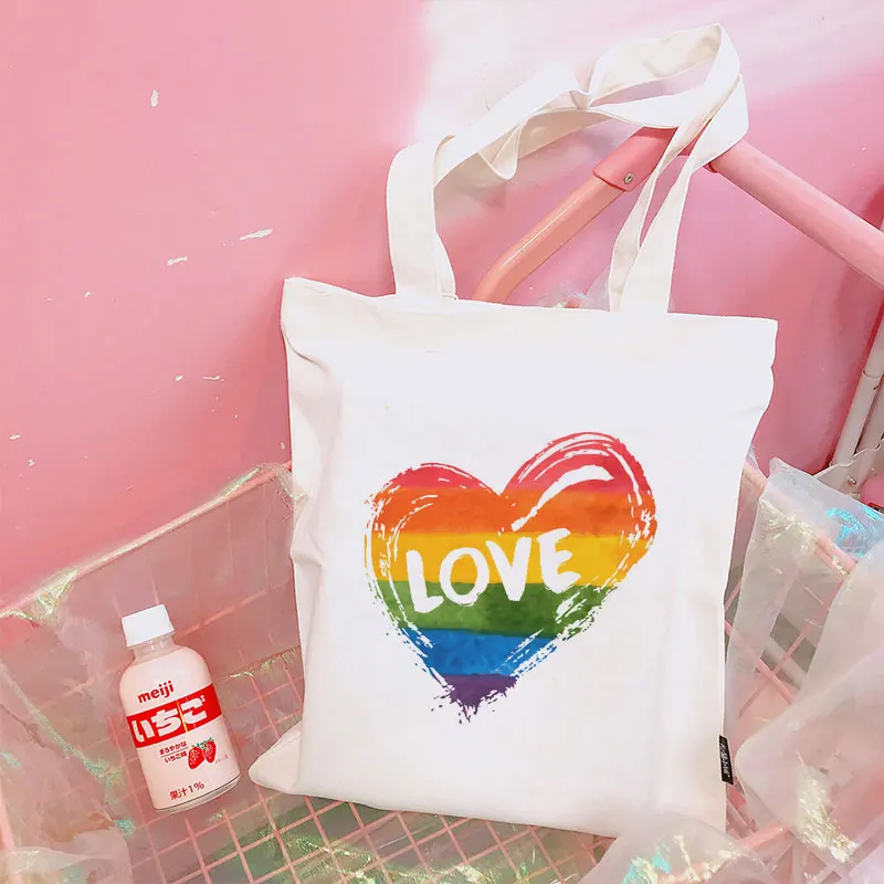 Kawaii Love/тканевые сумки на плечо с радужным принтом сумка через в студенческом