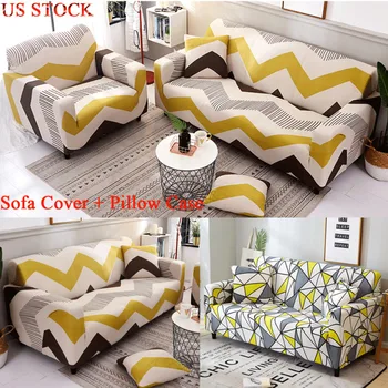 

HOT 1/2/3/4 Seater Cover Sofa Stretch Protector Couch Anti-Skid Elastic Slipcover Give a pillowcase High Quality