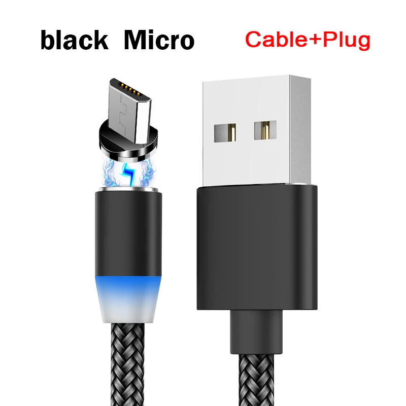 USB кабель для быстрой зарядки usb type C Магнитный кабель для зарядки и передачи данных Micro USB кабель для мобильного телефона USB шнур для ios - Цвет: Black for Micro