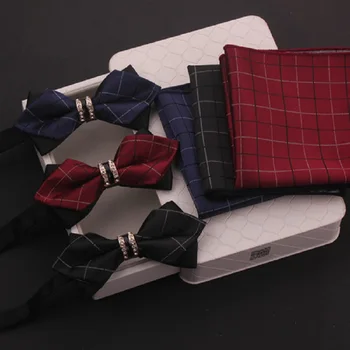 

2020 New Fashion Men's Bow Ties Wedding Party Double Fabric Plaid Bow Tie Banquet Host Formal Suit Butterfly Tie with Gift Box