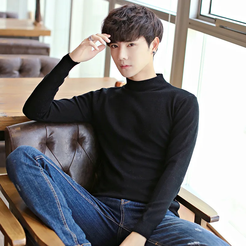 

H810 MEN'S Sweater Autumn Korean-style Half-Turtle-Neck Sweater Thick Solid Color Sweater Trend Slim Fit Base Shirt
