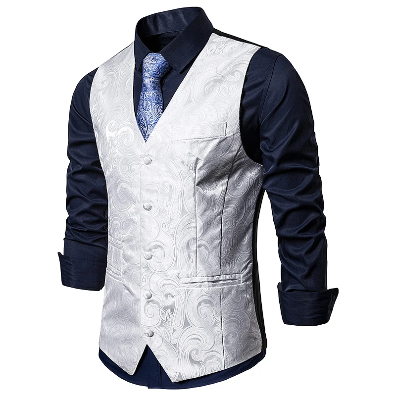 Plus size 2019 men smart casual style suit vest coat men's Single-breasted design vest Cashew flower embroidery pattern vest Plus size 2019 men smart casual style suit vest coat men's Single-breasted design vest Cashew flower embroidery pattern vest