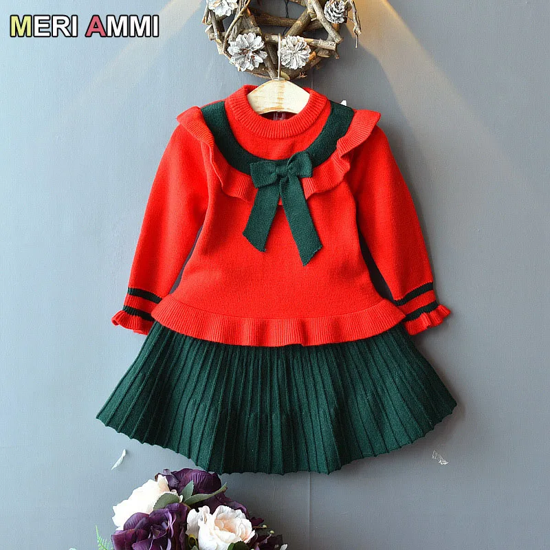 MERI AMMI/комплект из 2 предметов, детская осенне-зимняя одежда для девочек, комплект одежды, трикотажный топ+ юбка-пачка для девочек возрастом от 2 до 7 лет - Цвет: as picture