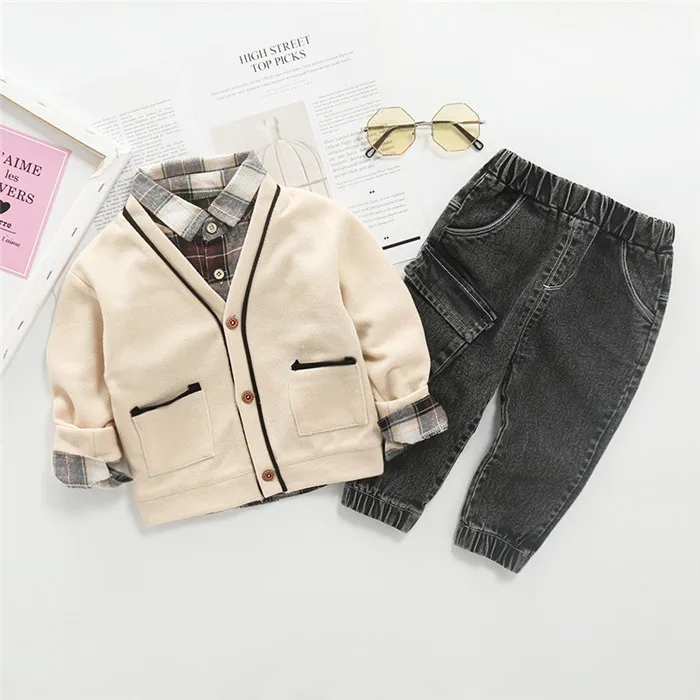 

New Kids Sets Spring And Autumn Season 1-4 Year Old Baby Casual Long-sleeve Coat+ shirt+Trousers 3pc Children Suit