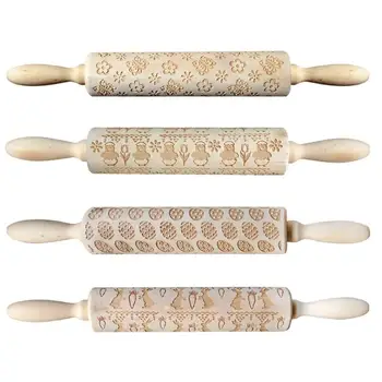 

Easter Day Christmas Embossing Wood Rolling Pin for DIY Baking Cookies Noodle Biscuit Fondant Cake Engraved Stencil
