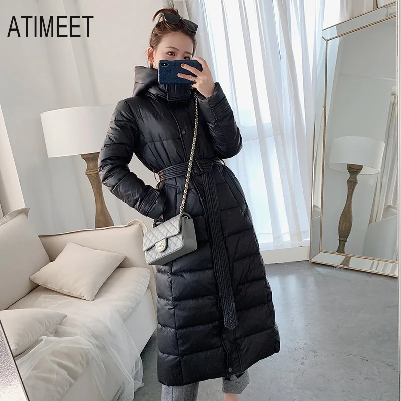 

Long Down Jackets Hooded White Duck Down Jackets Women Winter Casual Style Warm Coats And Parkas Female Outwear