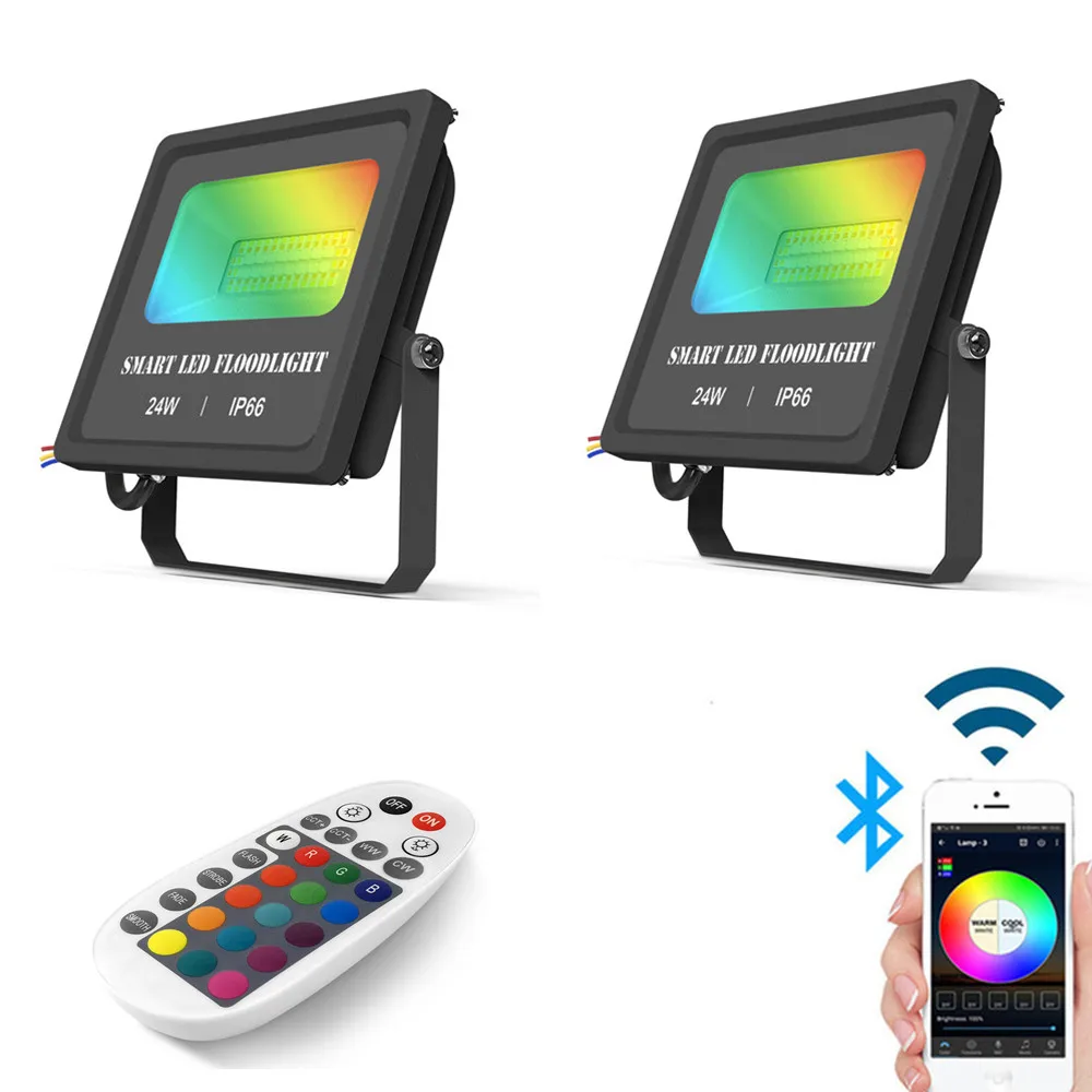 

2pcs RGB+CW+WW 24W Waterproof Smart Bluetooth APP Remote Controller LED Flood Light Lawn Lamp Wall Washer Light Dimmable 2000LM