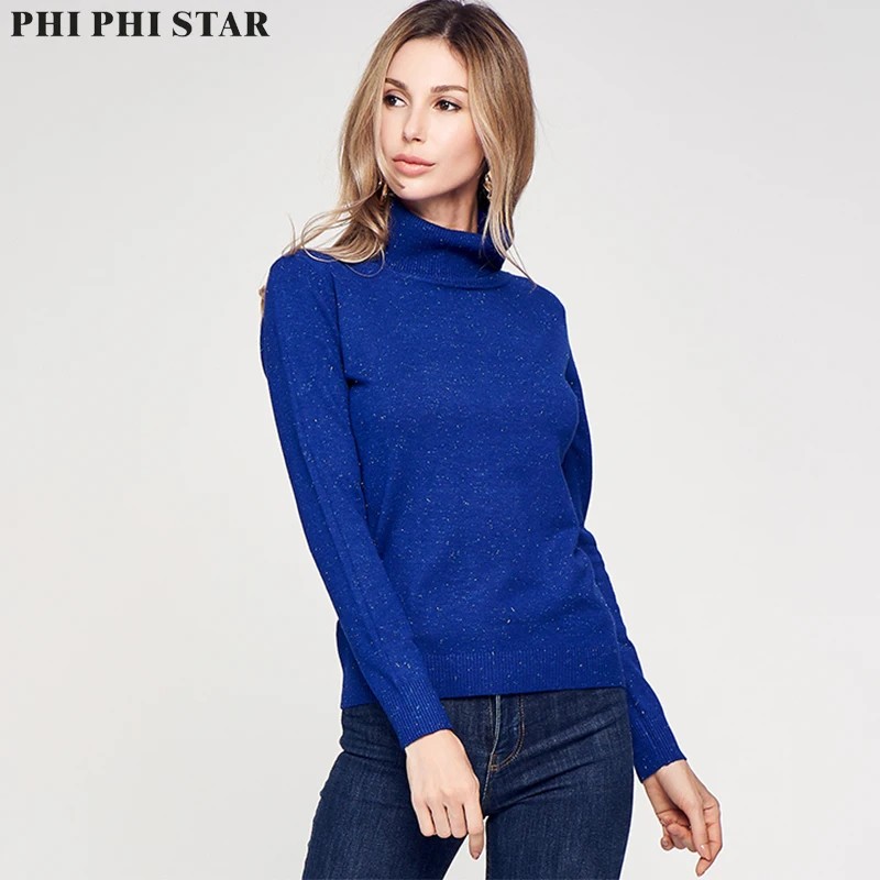 

Phi Phi Star Brand Women Ladies Long Sleeve Turtleneck Knitted Sweater Blue Top Femme Bottoming Basic Thin Sweater