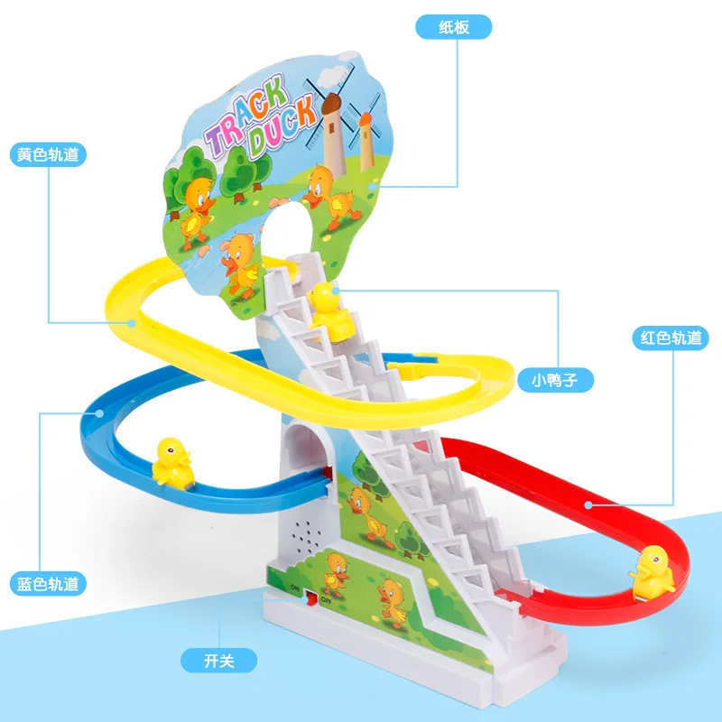 

Children Sound And Light Music Medium Electric Duck Climbing Stairs Animal Camera Track Slide CHILDREN'S Electric Toys