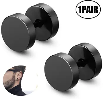 

Lvcky 2Pcs Punk Gothic Stainless Steel Round Screw Mens Barbell Ear Studs Earrings（stainless steel）