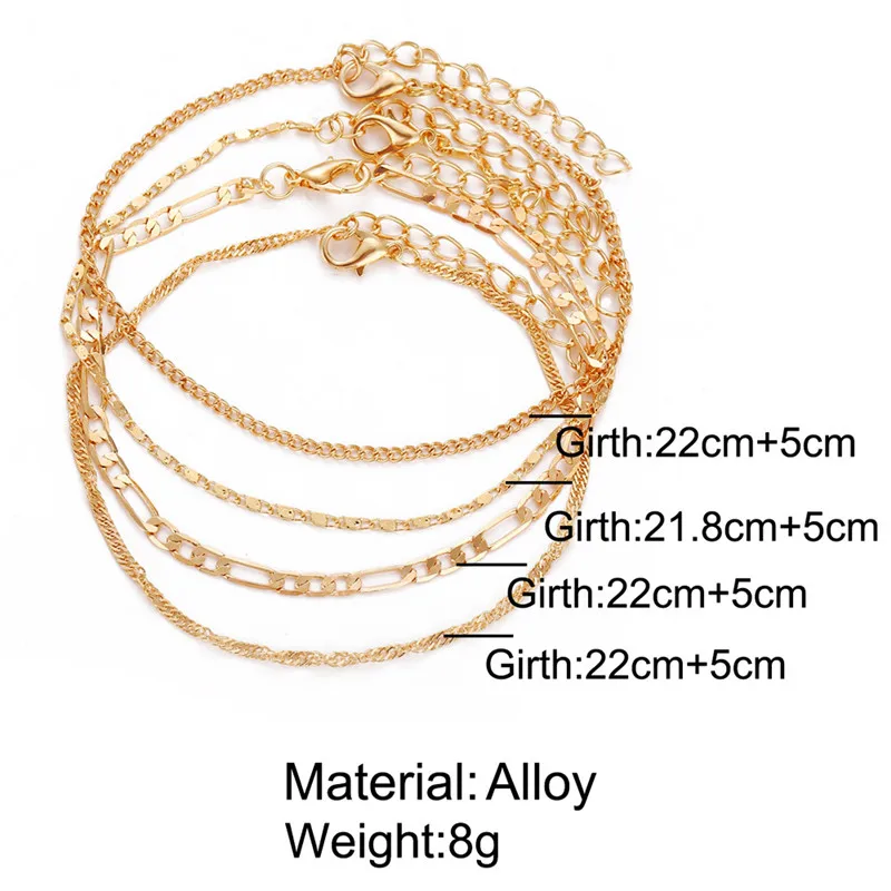 LETAPI BOHO 4pcs/set Fashion Gold Color Anklets Set for Women Multilayer Chain Anklet Foot Bracelet Beach Anklet Jewelry - Image 5