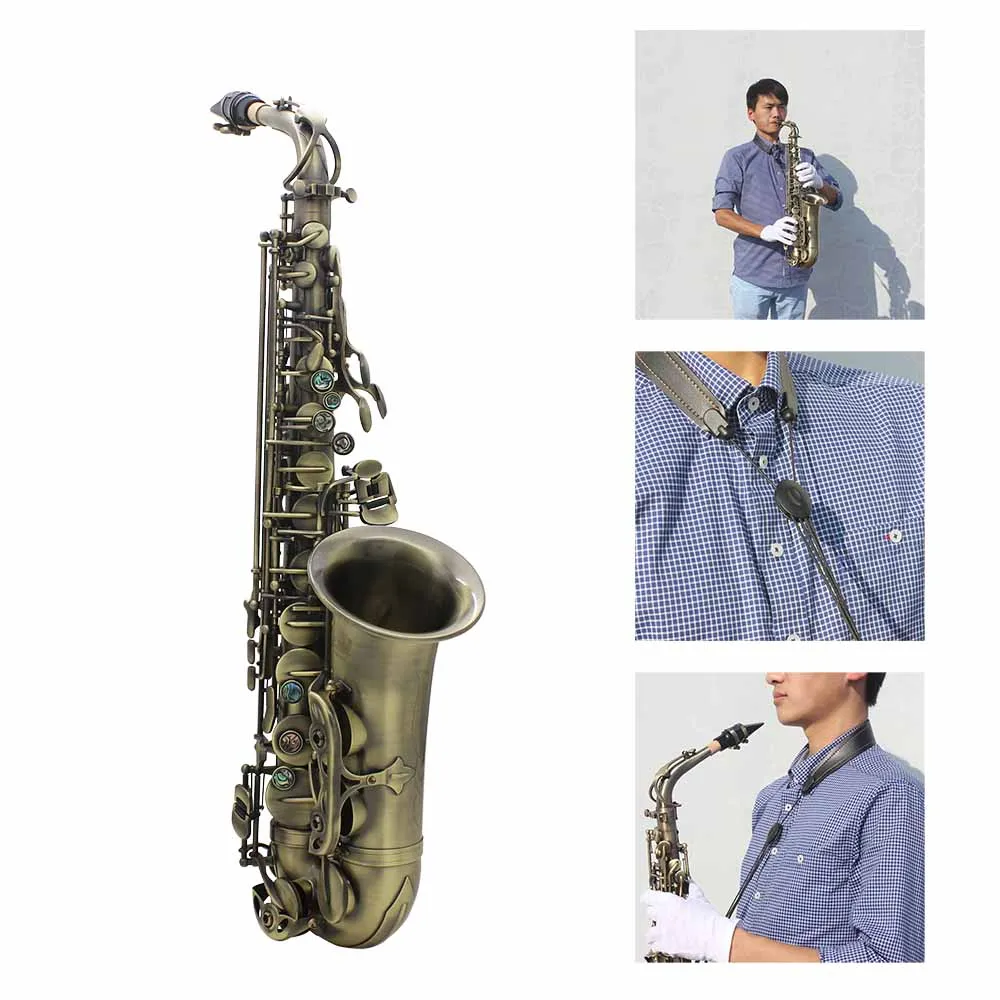 Brass Engraved Eb E-Flat Alto Saxophone Sax Abalone Shell Buttons with Case Gloves Cleaning Cloth Grease Belt Brush | Спорт и