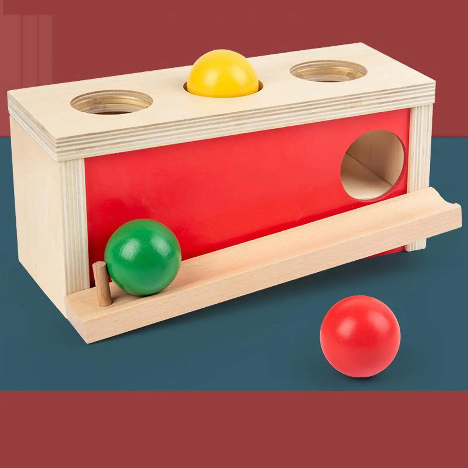 Montessori Object Permanence Box Wooden Toy Tray and Ball Drop Yellow Red Green Balls Baby Learning Toys