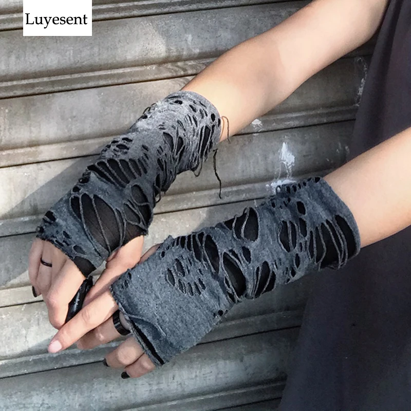 Black Goth Ninja Unisex Glove 2022 Fashion Women Man Fingerless Hipster Cool Basic Accessories Ullzang Moon Crescent Daisy Cross mens brown gloves