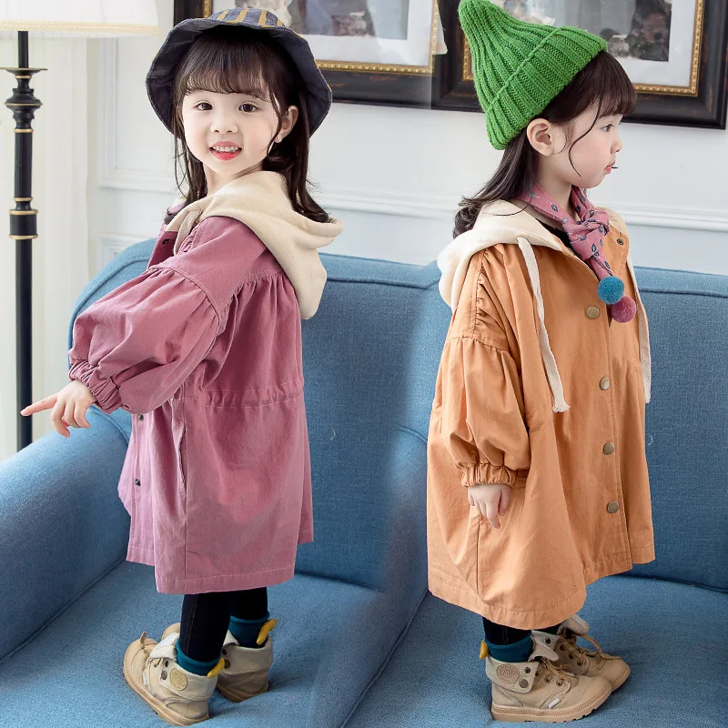 

Children's Windbreaker Autumn 2019 New Korean Girl Coat Medium Length Coat Fashion Costume Long Sleeve Hooded Trench Coat