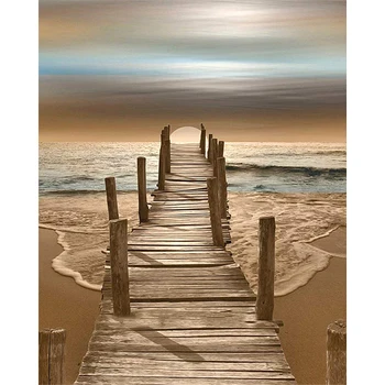 

Water Bridge beach seaside Scenery DIY Digital Painting By Numbers Modern Wall Art Oil Painting Holiday Gift Home DecorBig Size