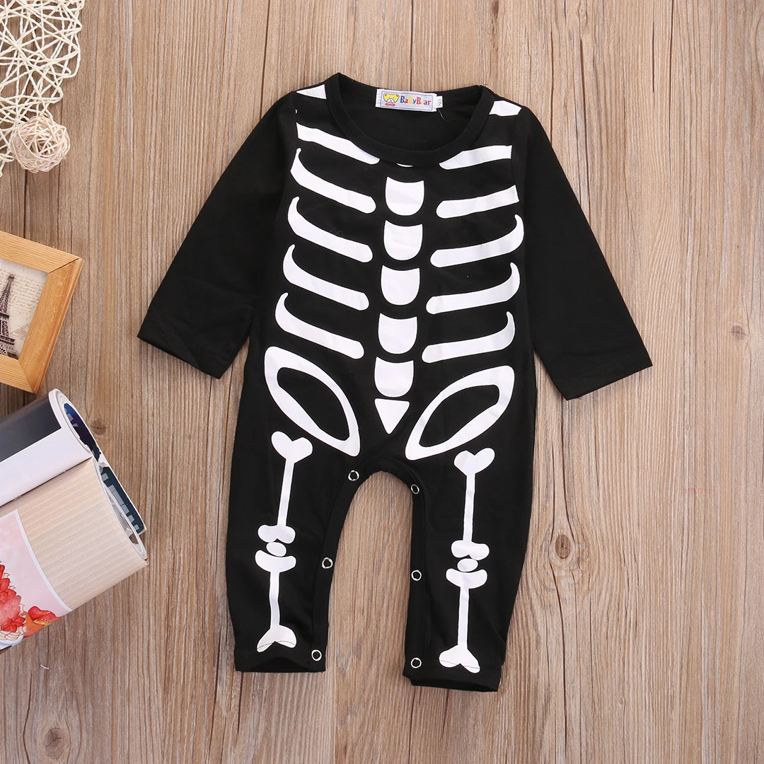 Autumn Winter Halloween Clothes Newborn Baby Boy Girl Skeleton Rompers Long Sleeve Jumpsuit Outfit Costume Cosplay