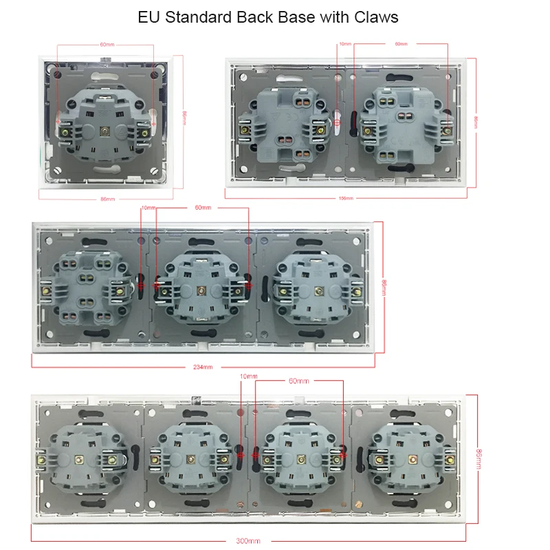 Четырехместная розетка европейского стандарта, круглая коробка с креплением, CE, настенная панель, роскошный черный кристалл, стекло, 4 рамки, 16А, стандарт ЕС, электрическая розетка с когтями