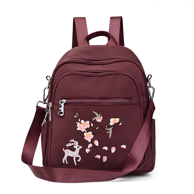

Women Backpacks 2020 New Nylon Portable Shoulder Bags Plum Blossom Embroidered School Backpacks Large Capacity Travel Rucksacks
