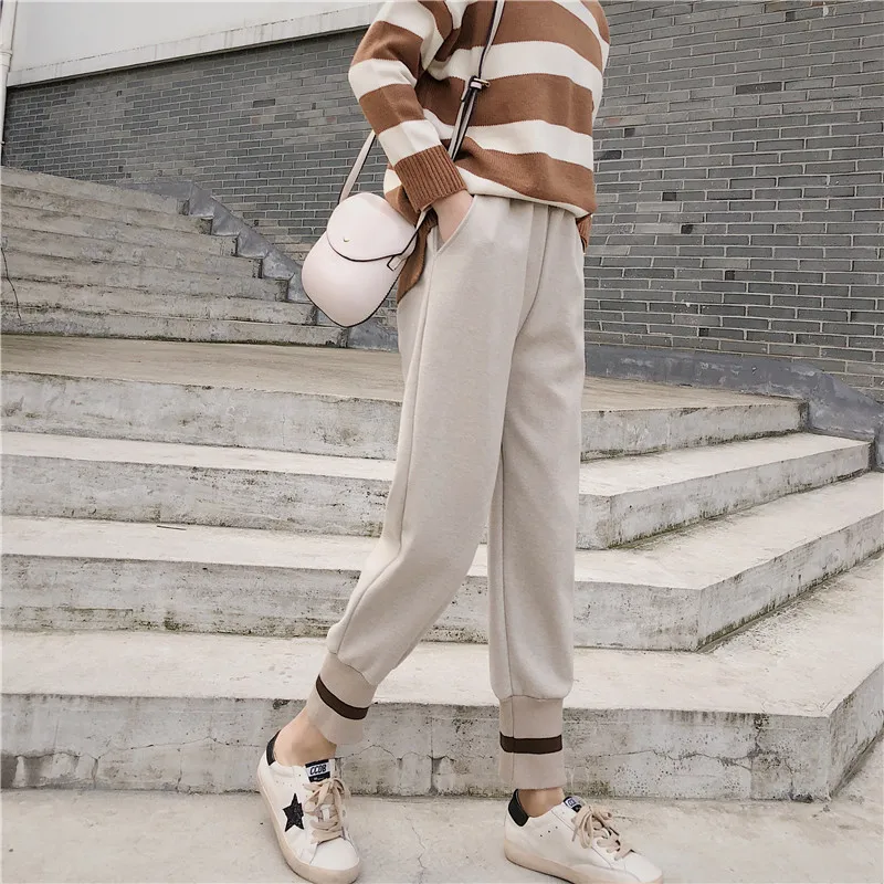 

Mooirue Autumn Winter Women Harem Pants Vintage Harajuku Striped Patchwork Trouser Elastic Korean Style Plus Size Pocket Bottoms