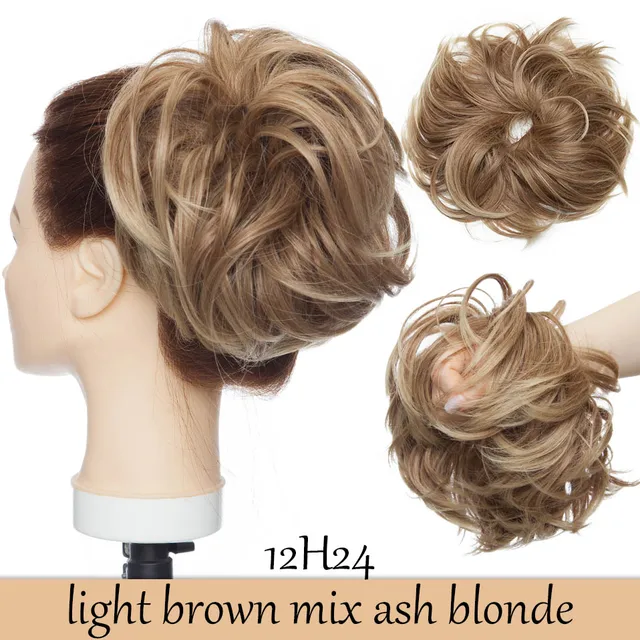 HAIRRO 80g Straight Donut Chignon Hairpieces Synthetic Ombre Elastic Updo Chignon Fluffy Messy Scrunchies Hair Bun For Women 12H24-80g