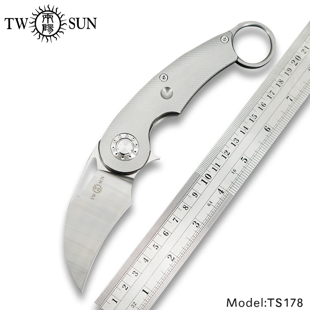 Online TWOSUN S90V Flipper Karambit cuchillo de bolsillo plegable cuchillo de caza táctico de camping herramienta al aire libre titanio EDC de apertura rápida TS178