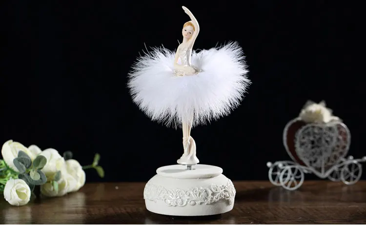 Elegant Ballerina Dancing Girl Music Box Swan Lake Carousel Feather Musical Wedding Birthday Gift for Girls Friend|Музыкальные