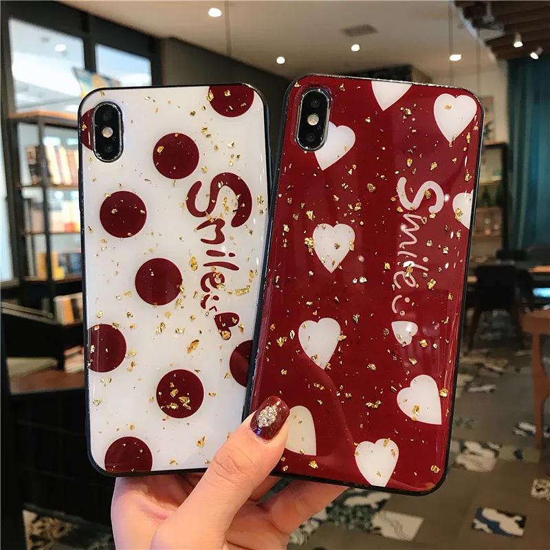 Модный Блестящий чехол из золотой фольги с сердечками для iPhone 8 plus 6 6s 7 12 11 XR XS Max