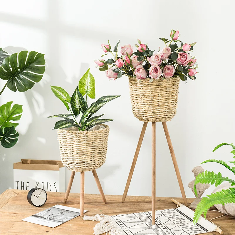 

Creative straw basket flower stand flower pot bamboo woven flower basket basket living room storage flower arrangement WF820257