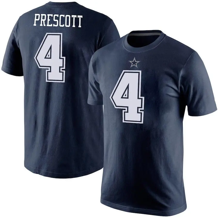 

Dallas Harajuku Print 2019 Summer Short Sleeve Cowboys Dak Pre Navy Player Pride Name & Number T Shirt