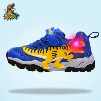 

Dinoskulls Children's Sports Shoes Boys Dinosaur Glowing Sneakers Autumn Tennis Mesh Breathable 5 kids LED Light T-rex Shoes boy