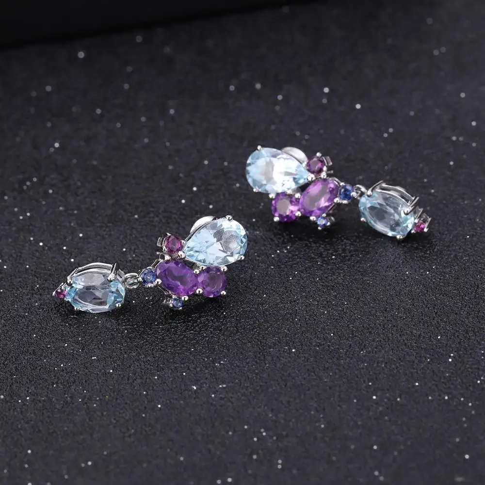 GEM'S BALLE Роскошный Натуральный топаз аметист кольцо серьги 925 пробы серебро Красочные конфеты набор украшений для женщин хорошее ювелирное изделие