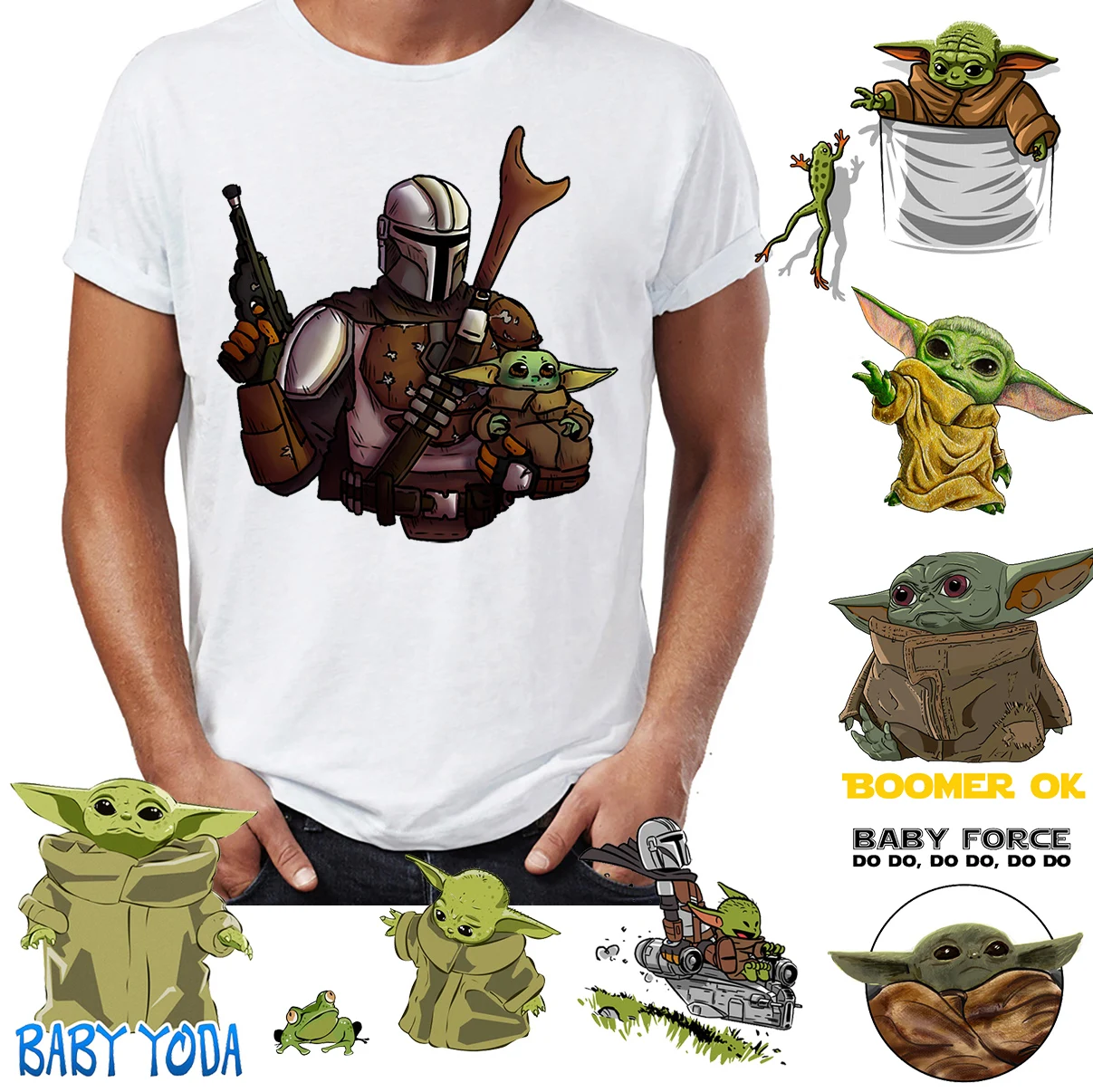 

Men's T Shirt Baby Yoda and The Mandalorian Galaxy Bounty Hunter Funny Awesome Artwork Drawing Printed Tee