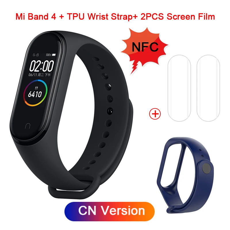 NFC CN Version 6 Xiaomi mi-браслет 4 NFC Smartband пульсометр мониторинг сна Спорт mi Band 4 Водонепроницаемый Bluetooth Сенсорный экран Смарт-браслет - Цвет: NFC CN Version 6