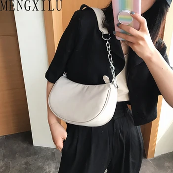 

MENGXILU Solid Oxford Saddle Women Shoulder Bag Leather Chain Belt Ladies Hand Bags Female Zipper Purse And Handbags Sac A Main