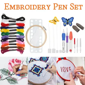 

DIY Sewing Tools Kit Magic Embroidery Pen Punch Needle Set with 12 Color Threads FPing