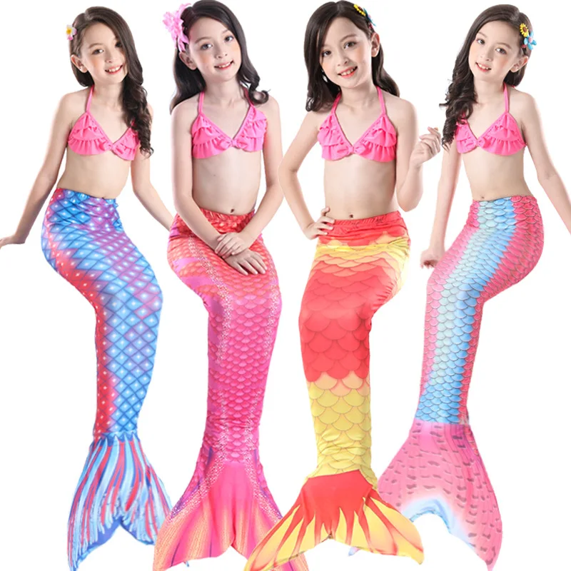 

2019 New Style Children Mermaid Swimsuit Girls Mermaid Tail Tour Bathing Suit Mermaid Bikini Three-piece Set