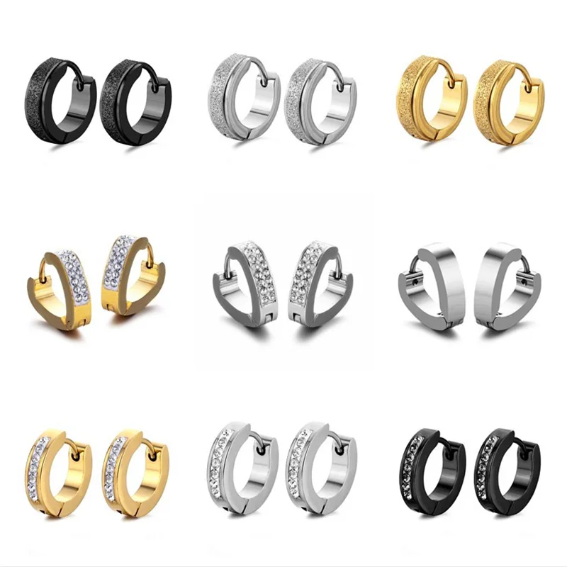 1 Pair Punk Men/Women Small Ear Circle Earrings Stainless Steel Piercing Ear Buckles Heart Round Hoop Earring Gothic Jewelry