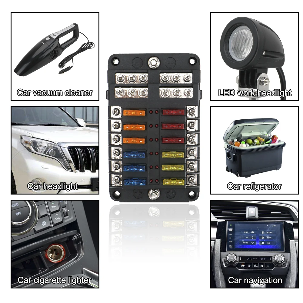 12-32V 6/12 Ways Car Fuse Blade Box Block Holder Circuit Protection LED Indicator 4x4 Automotive Accessories Household Universal |