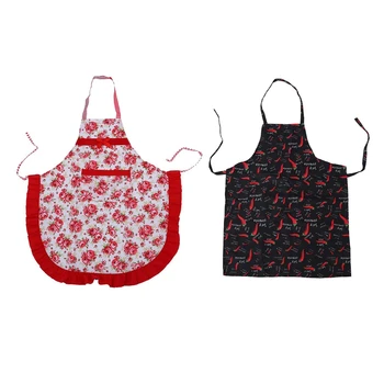 

2 PCS Women Apron with Ruffle Pocket Floral Roses & Hotels Chef Waiter Small Pepper Apron