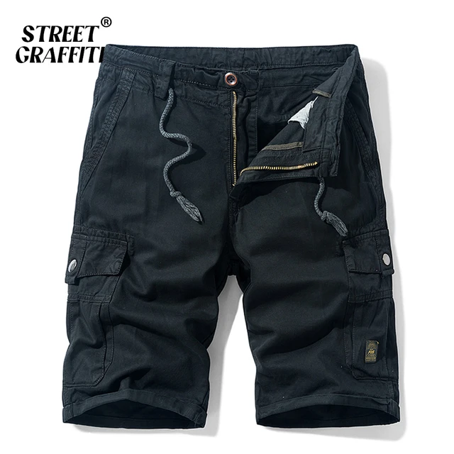 Pantalones cortos Cargo para hombre, Bermudas de algodón, mezclilla sólida,  informales, a la moda, con múltiples