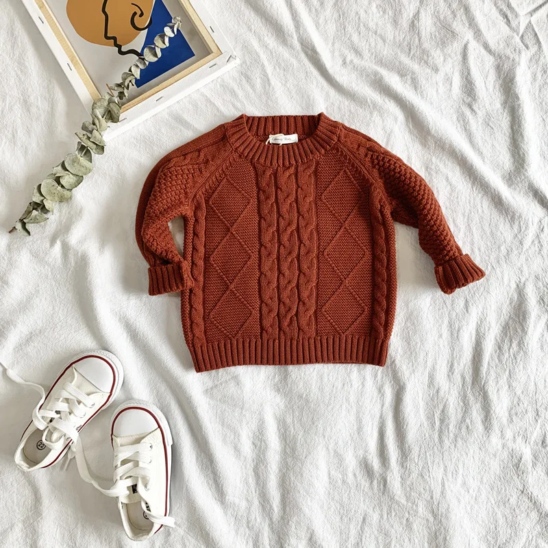 Модные свитера для малышей; пуловеры; однотонные вязаные трикотажные топы для маленьких мальчиков и девочек; осенне-зимняя одежда для новорожденных; Bebes; От 1 до 4 лет с длинными рукавами - Цвет: Copper orange
