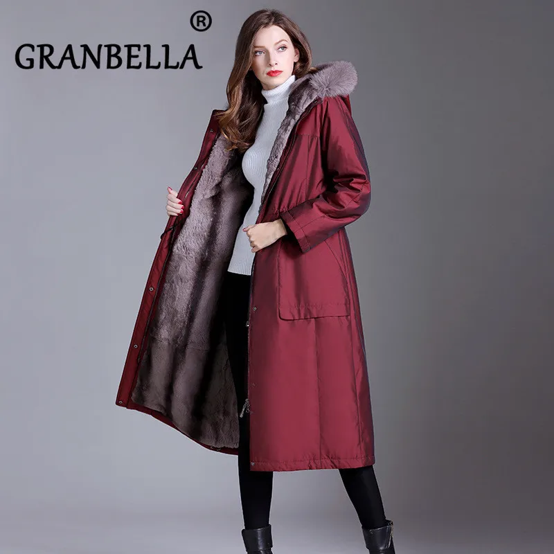 

Fall Winter Warm Real Rex Rabbit Fur Jacket Women's Natural Fur Hooded Long Trench Coat manteau de fourrure de femmes